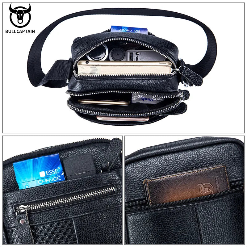 BULLCAPTAIN 2021 New Simple Men's Shoulder Bag High-Quality Leather Crossbody Bags Male Large-Capacity Square Bag's Man