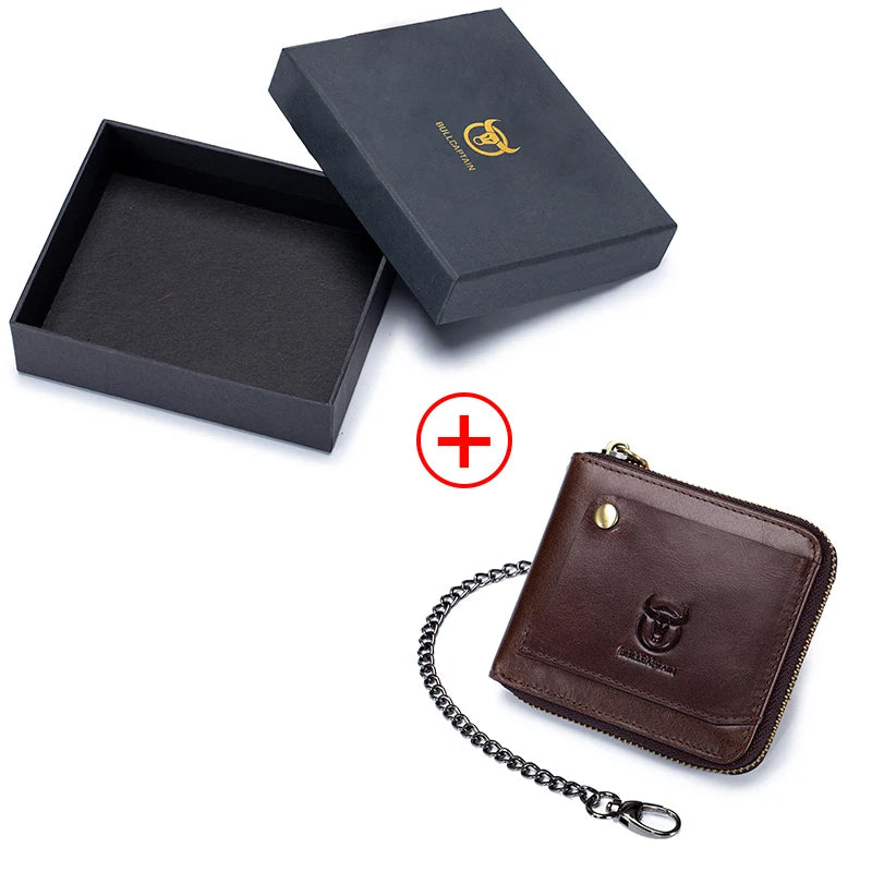 Bullcaptain Cowhide Genuine Leather Men Wallet Coin Purse Small Mini Card Holder Vintage PORTFOLIO Portomonee Male Walet Pocket