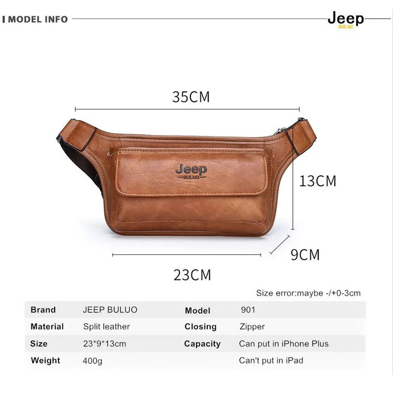 JEEP BULUO Brand Casual Phone Belt Bag Chest Waist Bags Pack Sling Leather Bag