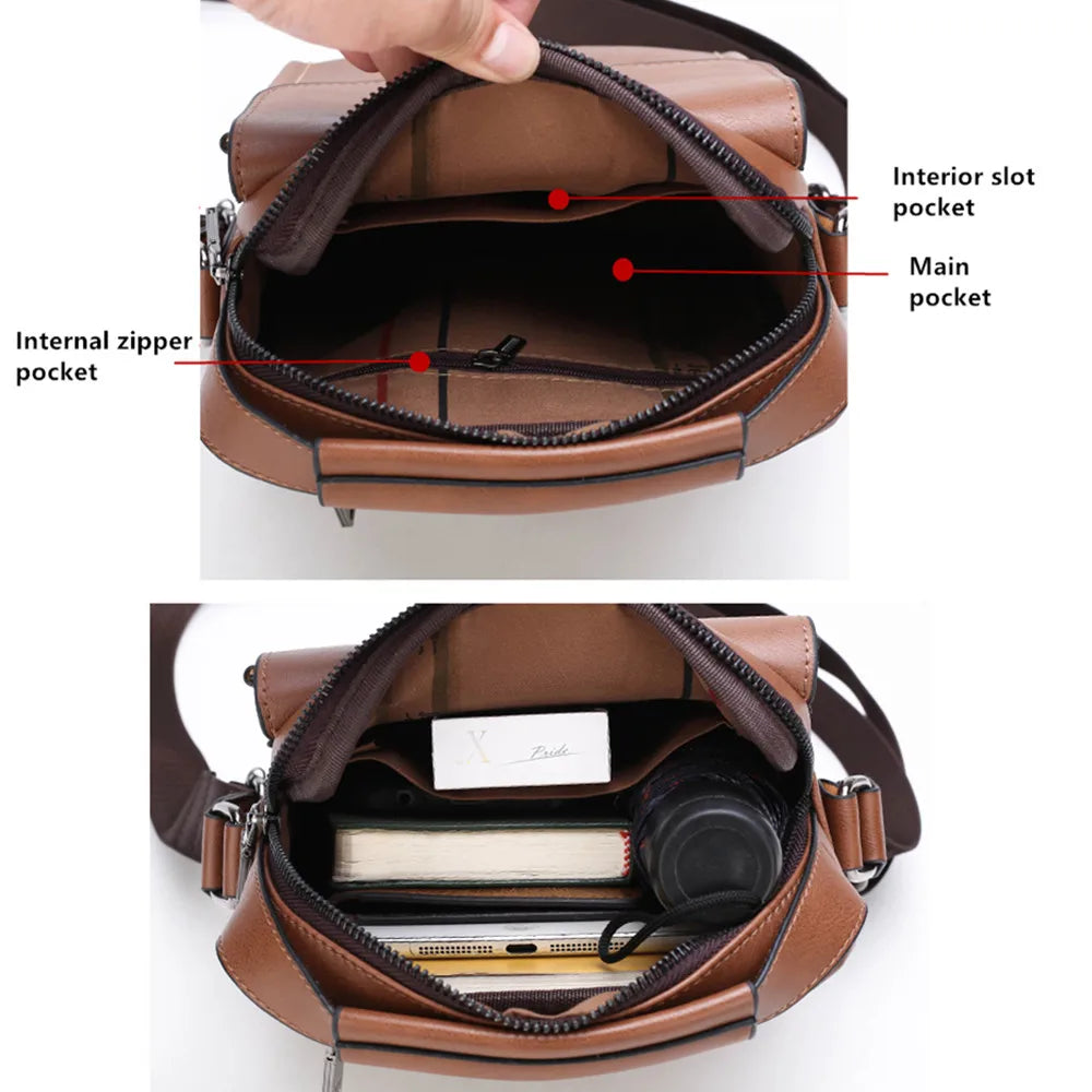 Black JEEPBULUO Brand Casual Leather Crossbody Bags Men Shoulder Messenger Bag