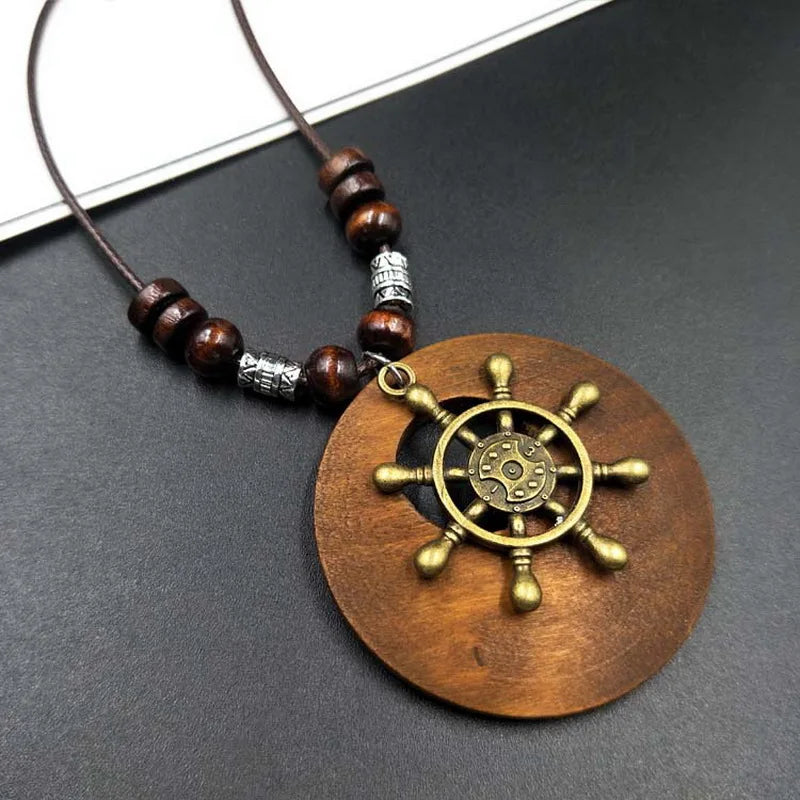 Vintage Fashion Winter Long Sweater Chain Necklace Handmade Wooden Round Pendant Necklace Famale Bijoux Collier Jewelry Gifts