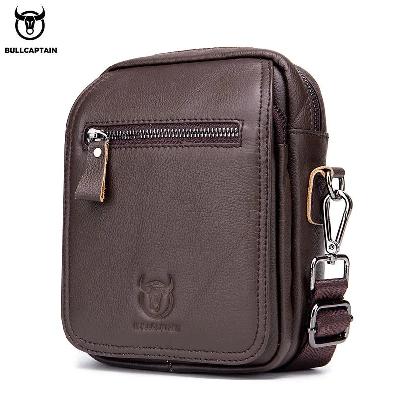 BULLCAPTAIN Men's Messenger Bag Leather Bag Vertical Handbag Shoulder Business Casual Retro Vertical Student Mini Cashier