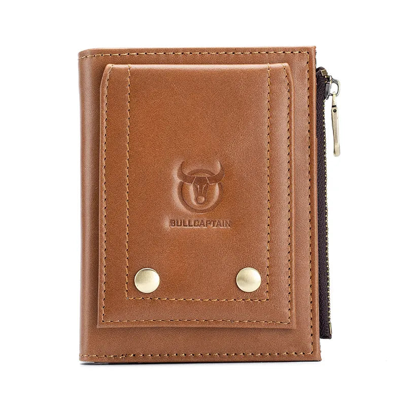 BULLCAPTAIN New Small Wallet Genuine Leather Wallets Coin Purse Quality Short Male Money Bag Rifd Hardware Pull Card Walletes