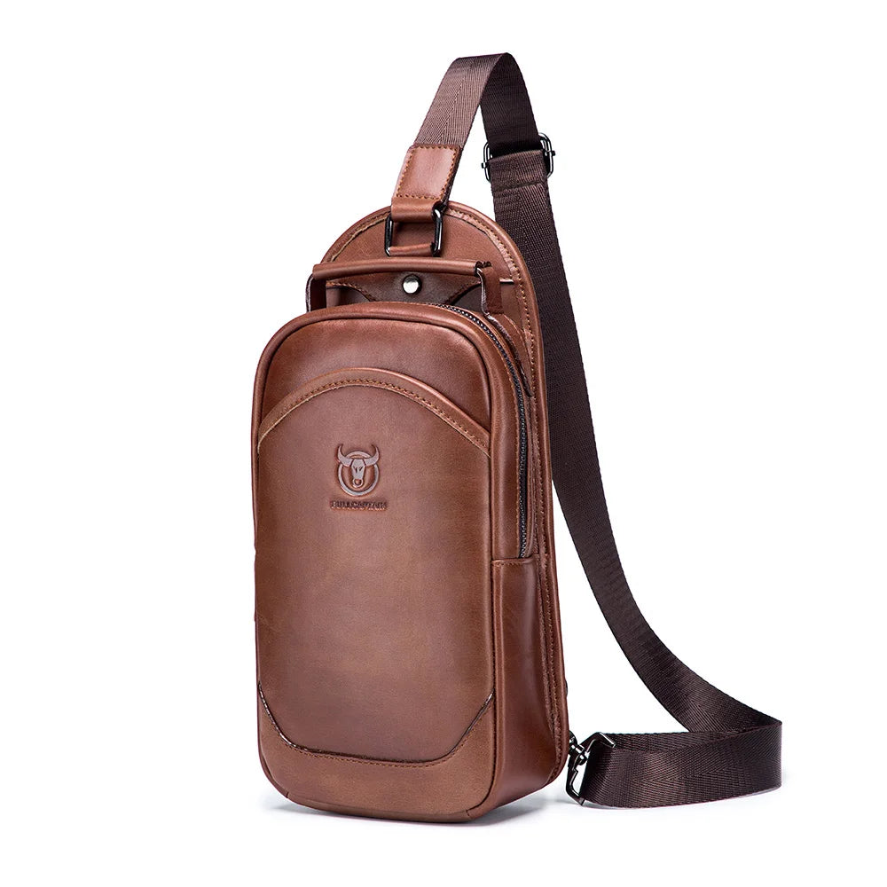 BULLCAPTAIN 100% Genuine Leather Messenger Shoulder Bag Men's Chest Bag Multifunctional Casual Fashion Messenger Handbag 06