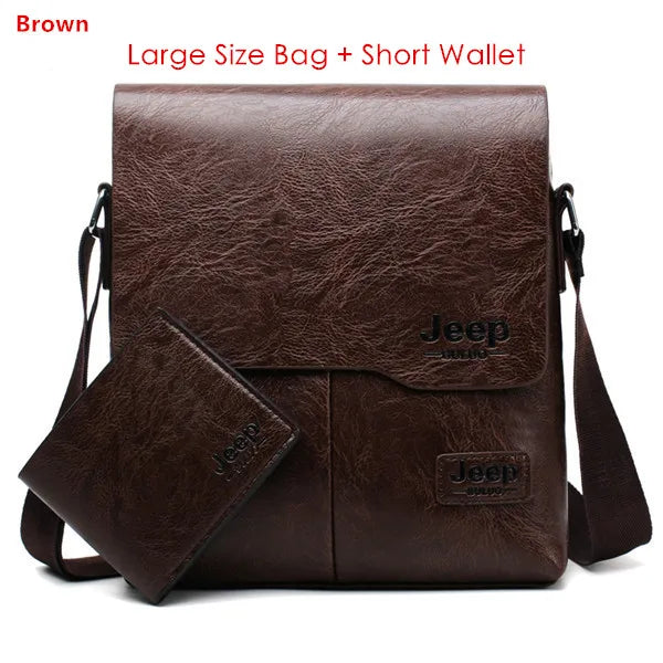 JEEP BULUO Man's Bag 2PC/Set Men Leather Messenger Shoulder Bags Business Crossbody Casual Bags Famous Brand Male Drop Shipping