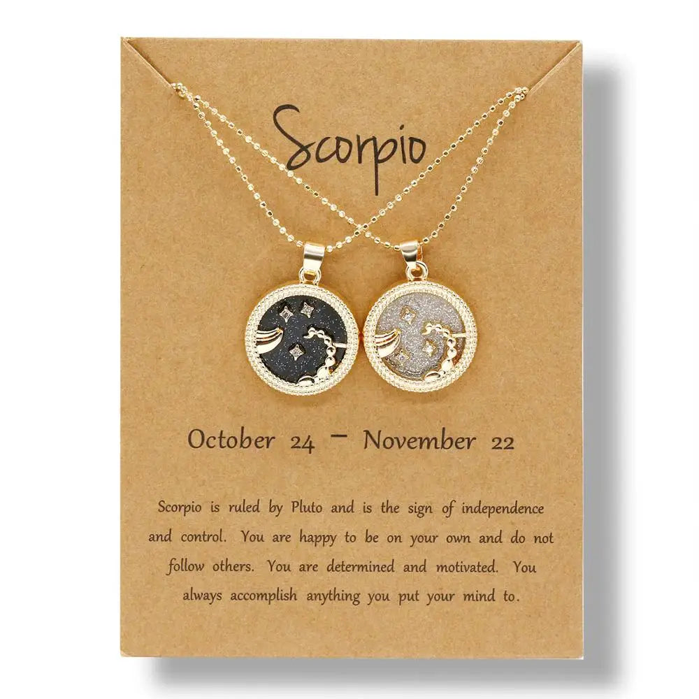 Fashion 12 Constellation Necklace For Women Men Gold Color Chain Zodiac Sign Round Pendant Necklace Couple Jewelry Birthday Gift