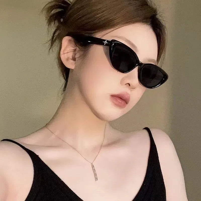 1pc Y2K Cat Eye Fashion Glasses, Anti-Reflective Plastic Frame, Star Punk Design,