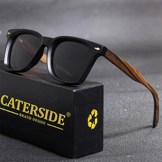 CATERSIDE Vintage Men Polarized Sunglasses High-Quality Solid Wood Legs Sun Glasses Fashion Women Party Travel Holiday Glasses