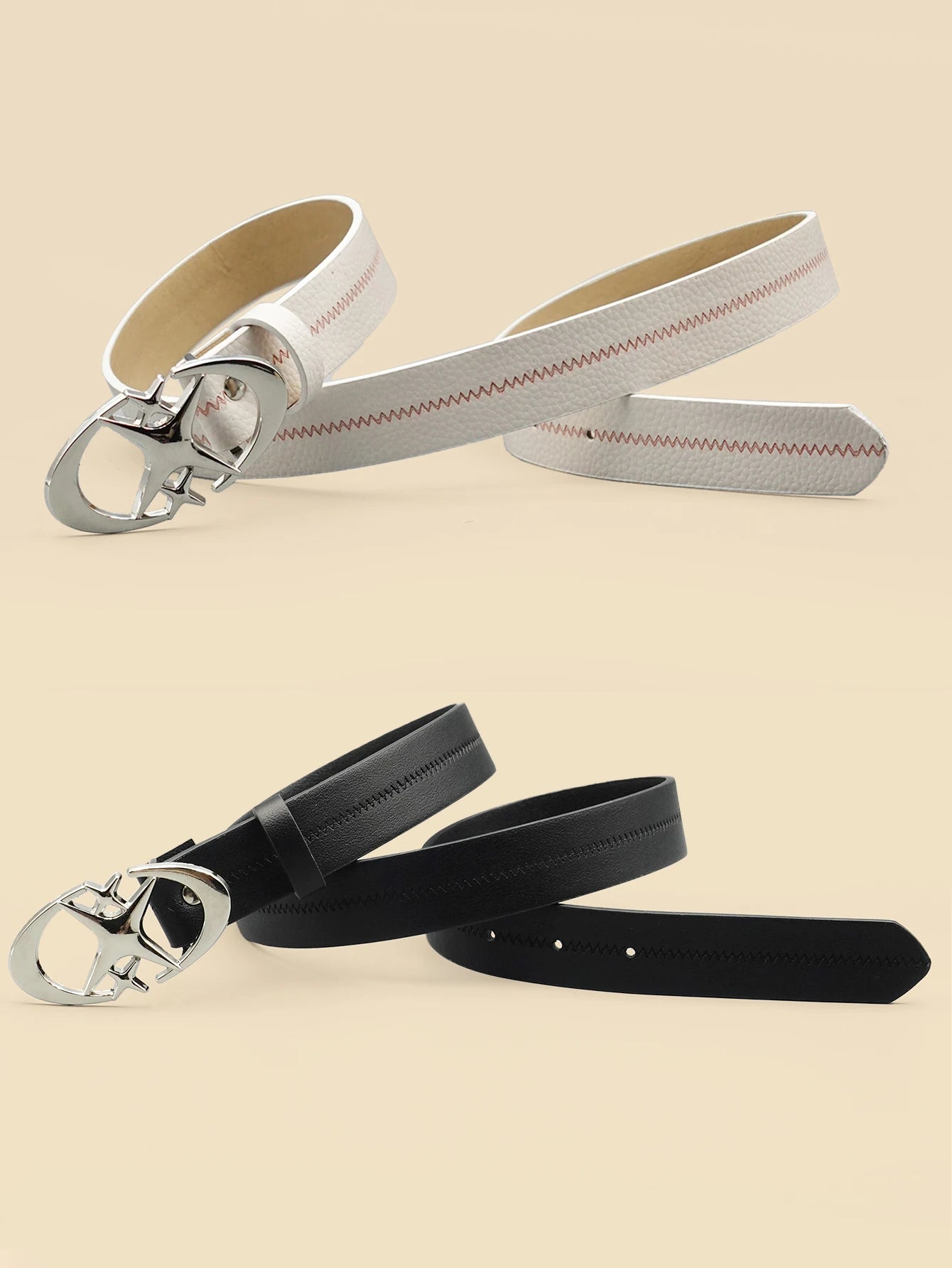 Black and White Striped Women's Belt with Star Creative Design Y2K Style Buckle for Daily Commuting, Dating, Leisure Decoration