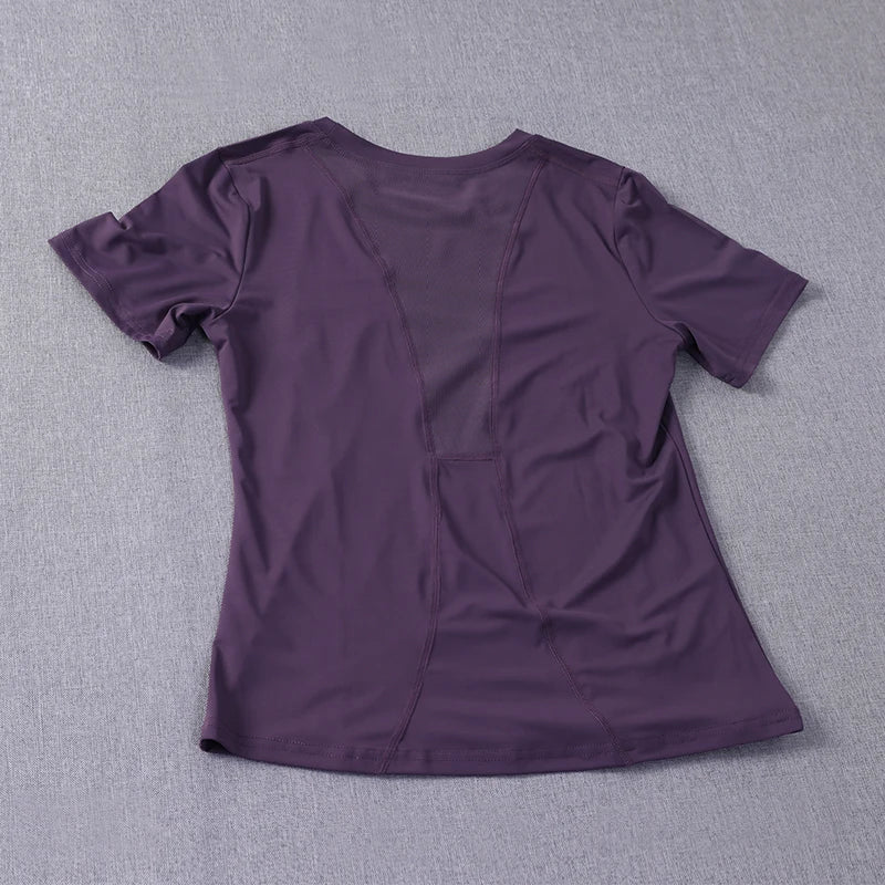 New waist closing sports short sleeve women's casual loose running Equestrian clothes quick drying fitness T-shirt