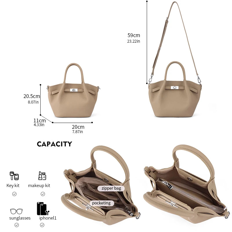 Fashionable Ladies' Genuine Leather Bucket Bag luxury designer handbags, top-grain leather commuting crossbody All-match Bag