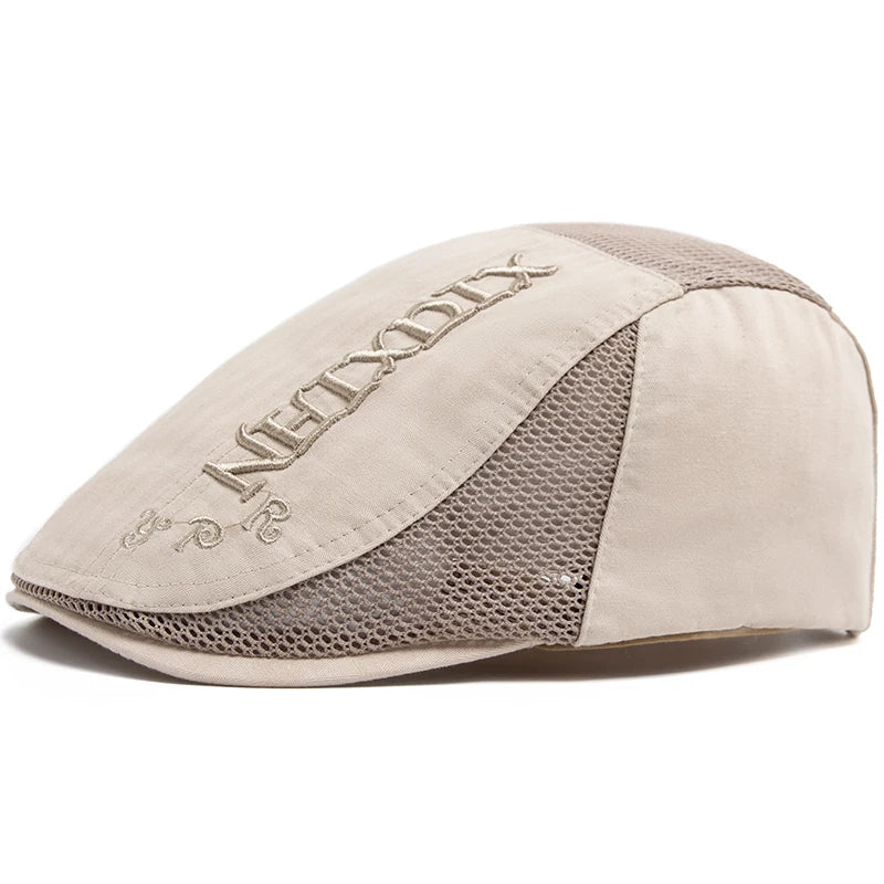 Summer Beret Men Letter Embroidery Mesh Cap Cotton Sun Visor Flat Hat Vintage Fashion Berets Newsboy Caps For Casual Adjustable