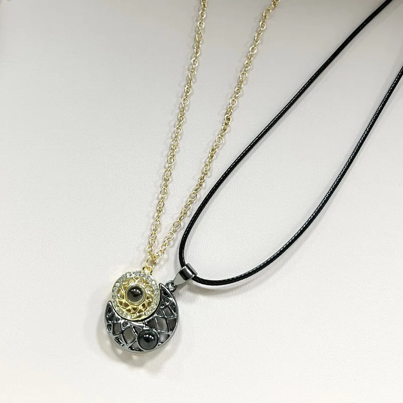 100 Languages I Love You Projection Necklace Hollow Sun Moon Heart Pendant Magnetic Necklace for Women Men Couple Jewelry Gift