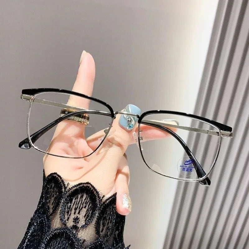 Photochromic Anti Radiation  Glasses  Korean Square Metal Men Women Eyeglasses Fashion Anti Blue Light Glass