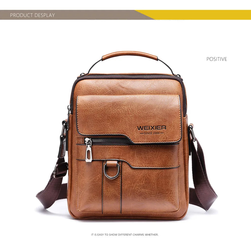 Weixer Men Crossbody Bag Shoulder Zippers Handbag Leather Messenger Tote Bag 01
