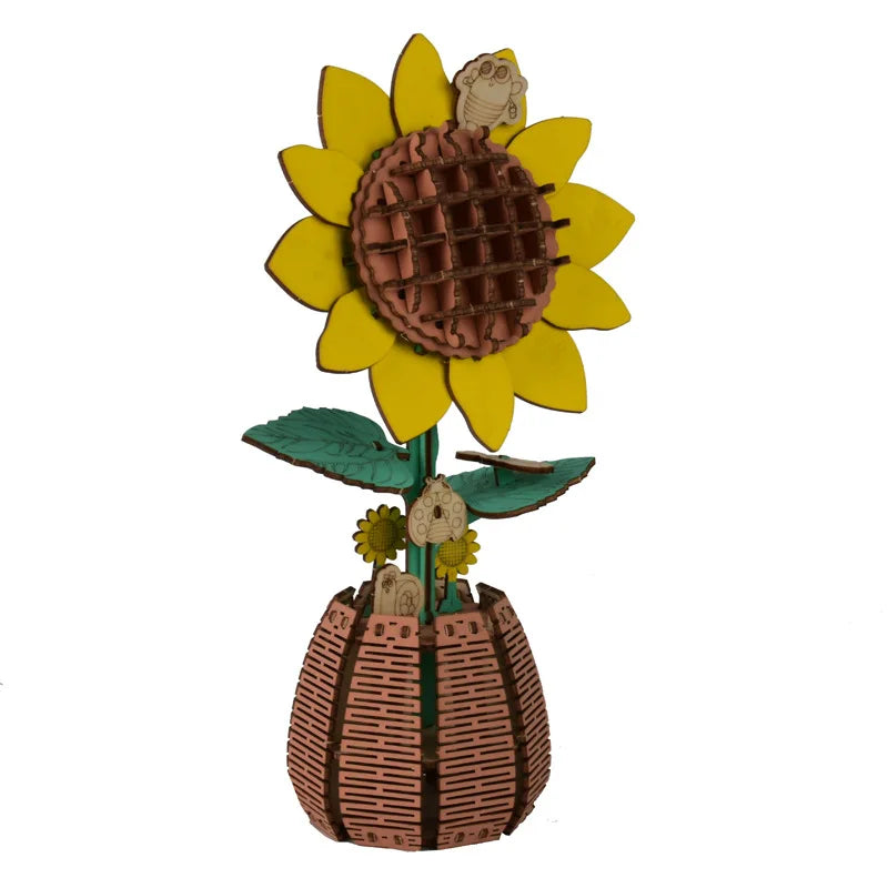 3D Wooden Three-dimensional Puzzle Wooden Puzzle Assembling Toy Handmade Ornament Decoration Girl  Educational Toys Sunflower