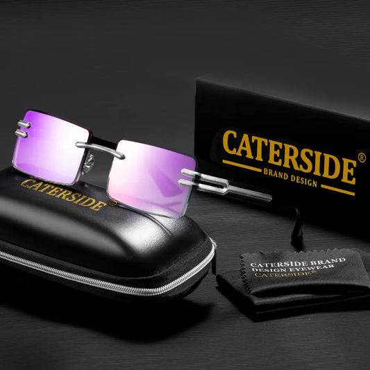 CATERSIDE Rimless Rectangle Sunglasses Men Fashion Gradient Lens UV400 Driving Sun Glasses Women Luxury Metal Frame Eyewear