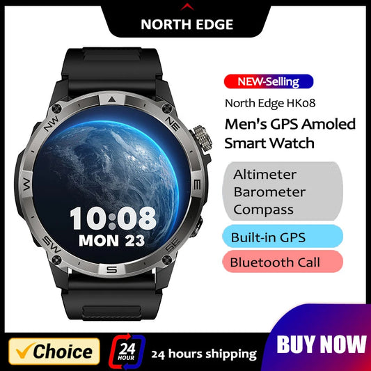NORTH EDGE GPS Smartwatch 1.43'' AMOLED Men’s Watch Bluetooth Call Compass IP68