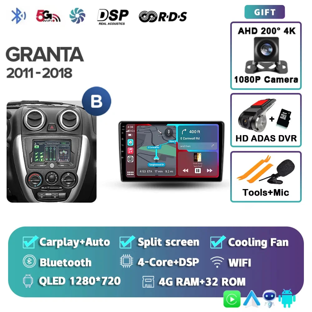 For LADA Granta Sport 2011 - 2018 Android 15 12+256GB 4G WIFI Car Radio Carplay Auto Multimedia Stereo Video Player GPS Navigati