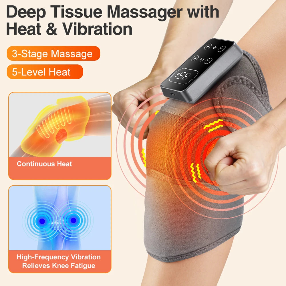 Eletric Knee Massager Heating Pad Vibration Wrap Adjustable Heat Knee Massage Brace Rechargeable Knee Protector Relief Fatigue