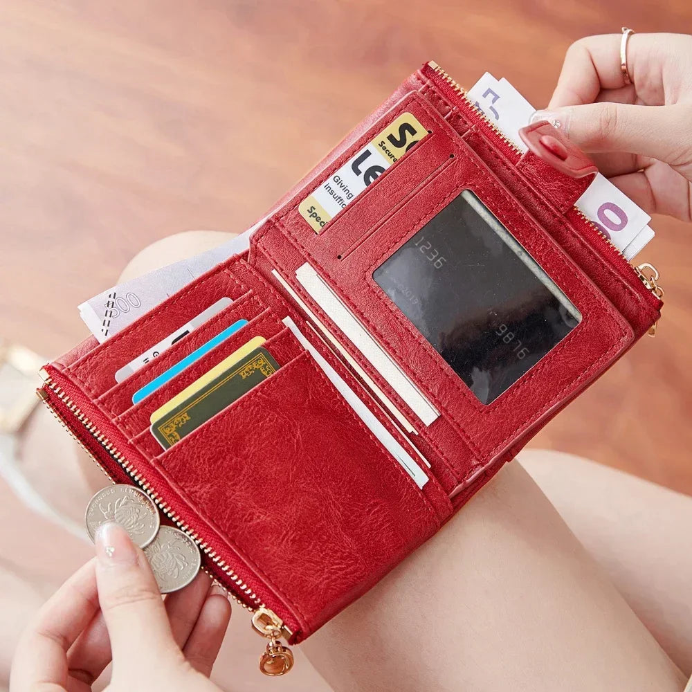 Women's Wallet Short Three Layer Large Capacity Double Zipper Card Holder ID Card Credit Bank Card Holder Money Purses for Women