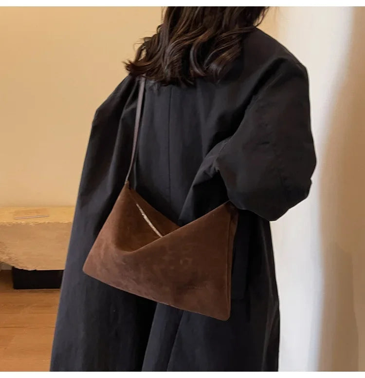 Women's Slouchy Vintage Frosted Suede Shoulder Underarm Bag Simple Tote Bag