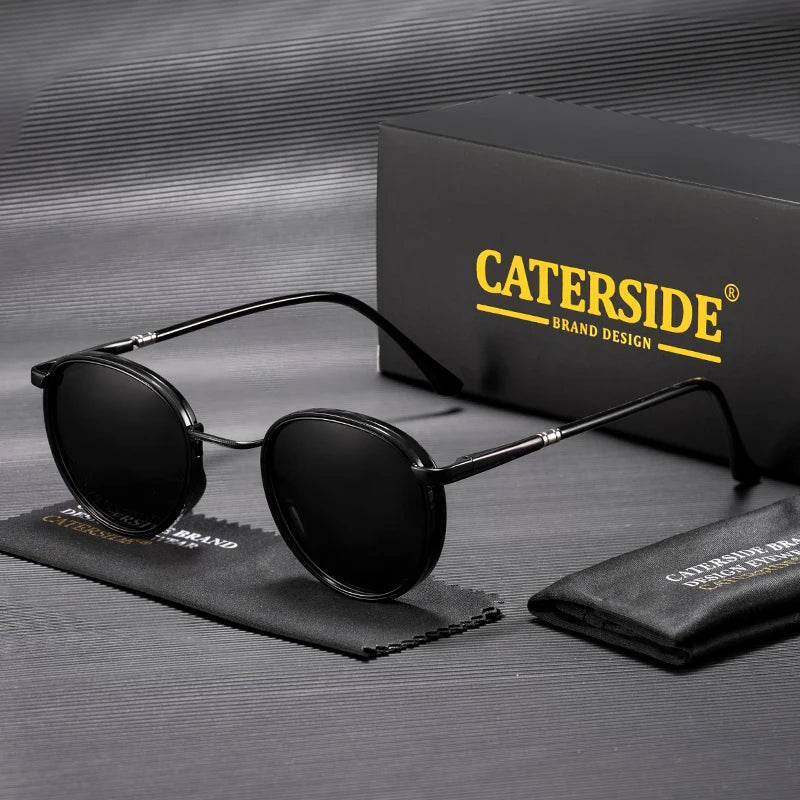 Caterside Vintage Polarized Round Sunglasses Men Hip Hop Style Metal Frame Sun Glasses Women Driving Fishing Party Eyewear Uv400