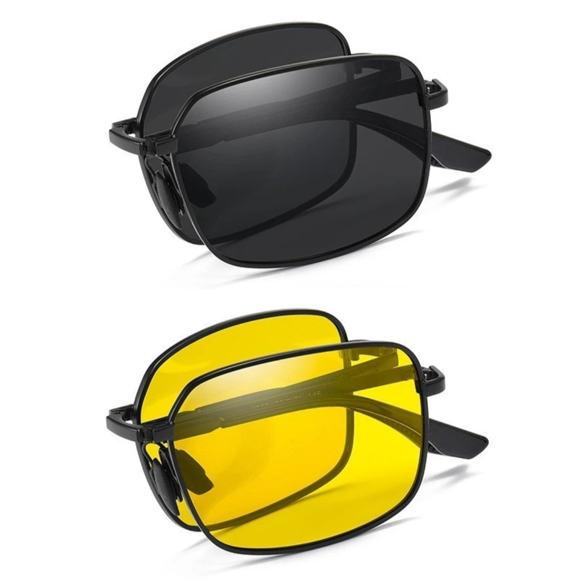 2 Pcs Polarized Folding Sunglasses for Men's Driving Day and Night Dual-purpose Square Driving Color Changing Sunglasses