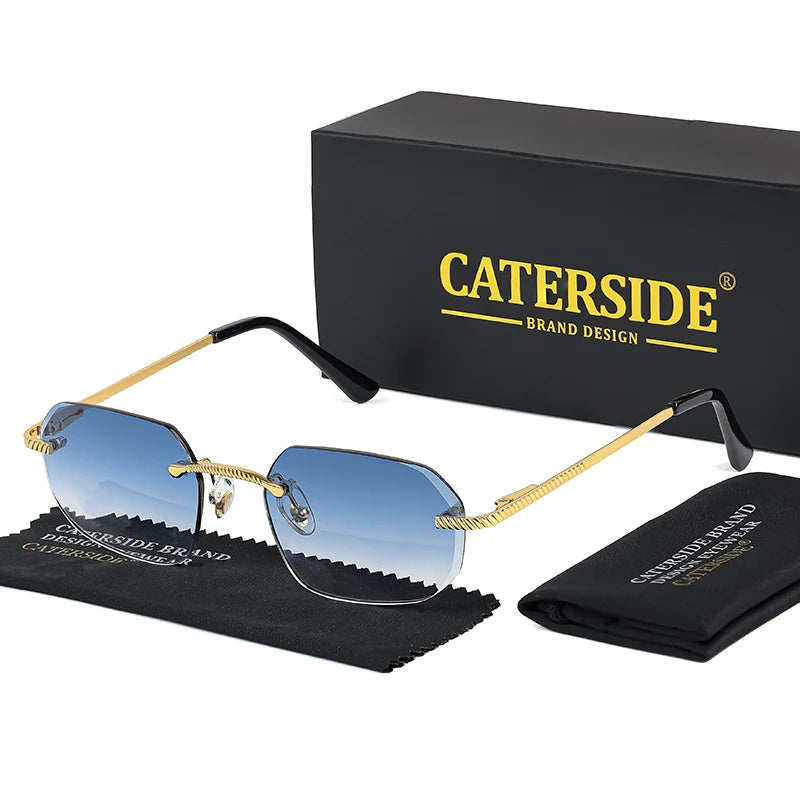 CATERSIDE New Retro Rimless Sunglasses Men's Polygon Luxury Brand Designer Sun Glasses Women Party Festival Eyewear Gift Case