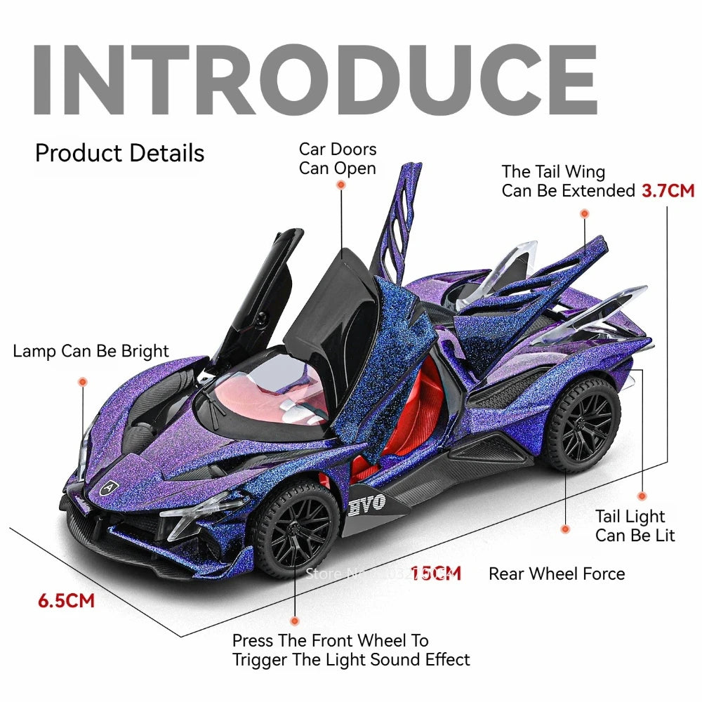 1:32 Apollo EVO IE Model Toys Diecast Alloy Car Sound Light Rear Wheel Return Force Doors Opened Miniature Supercar Fashion Gift