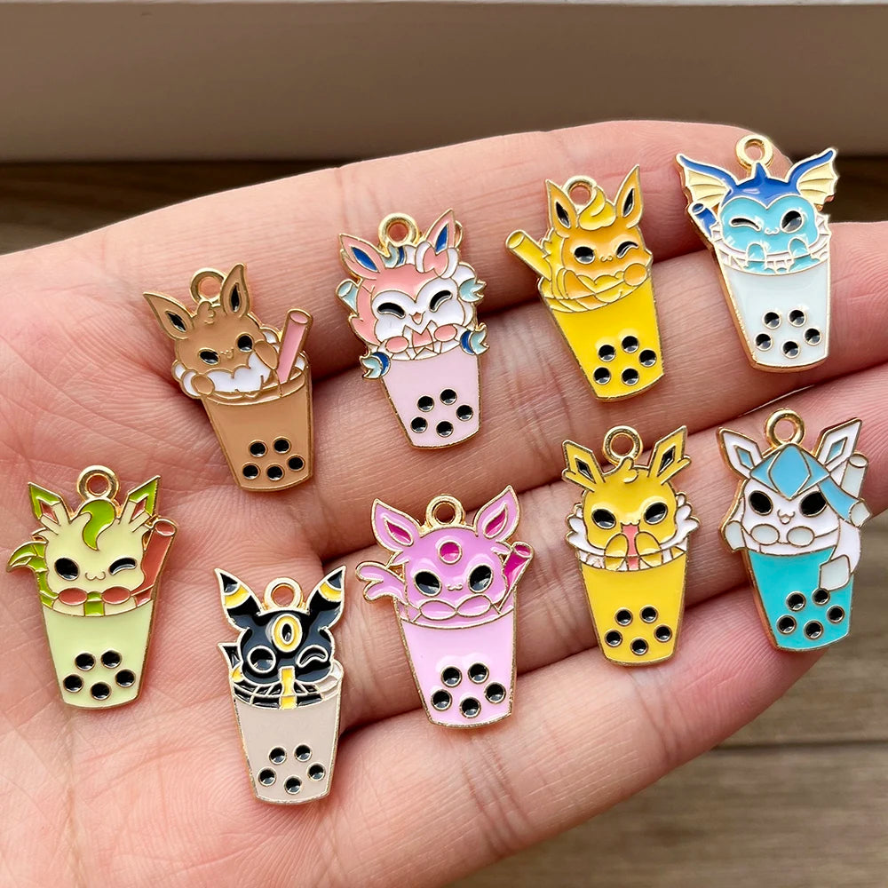 9Pcs Pokemon Pikachu Bubble Milk Tea Charm Pendants Cartoon DIY Jewelry Making Supplies for Necklace Bracelet Accessories