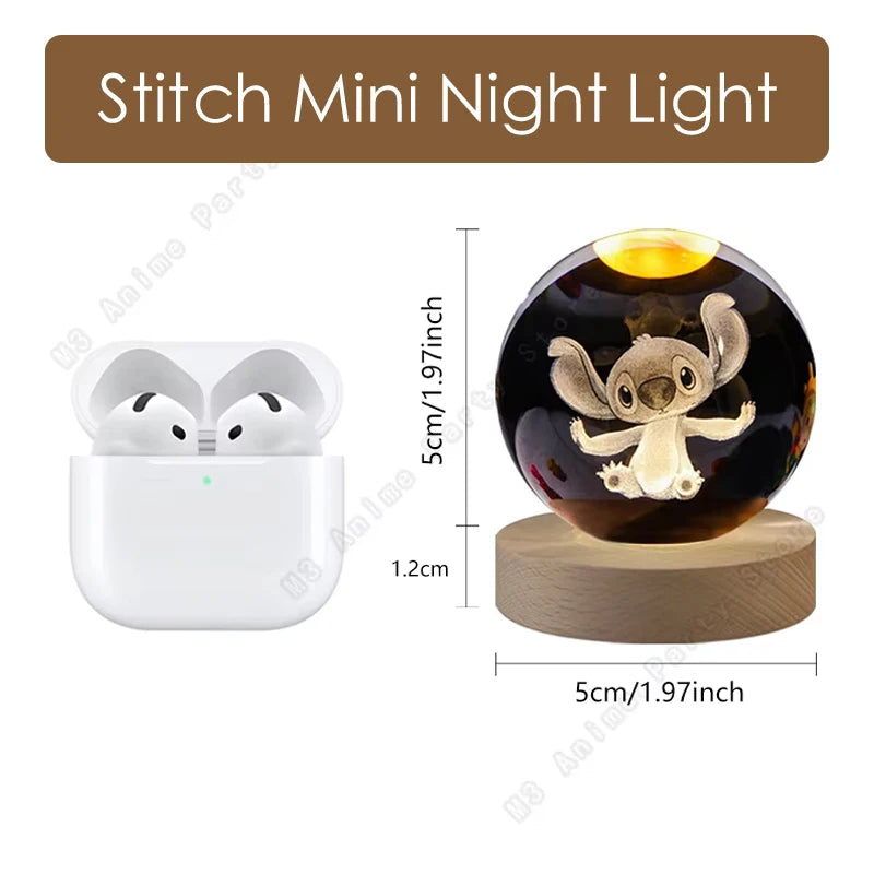 5cm Lilo and Stitch Disney Unique 3D Crystal Ball Lamp LED Luminous Night Light