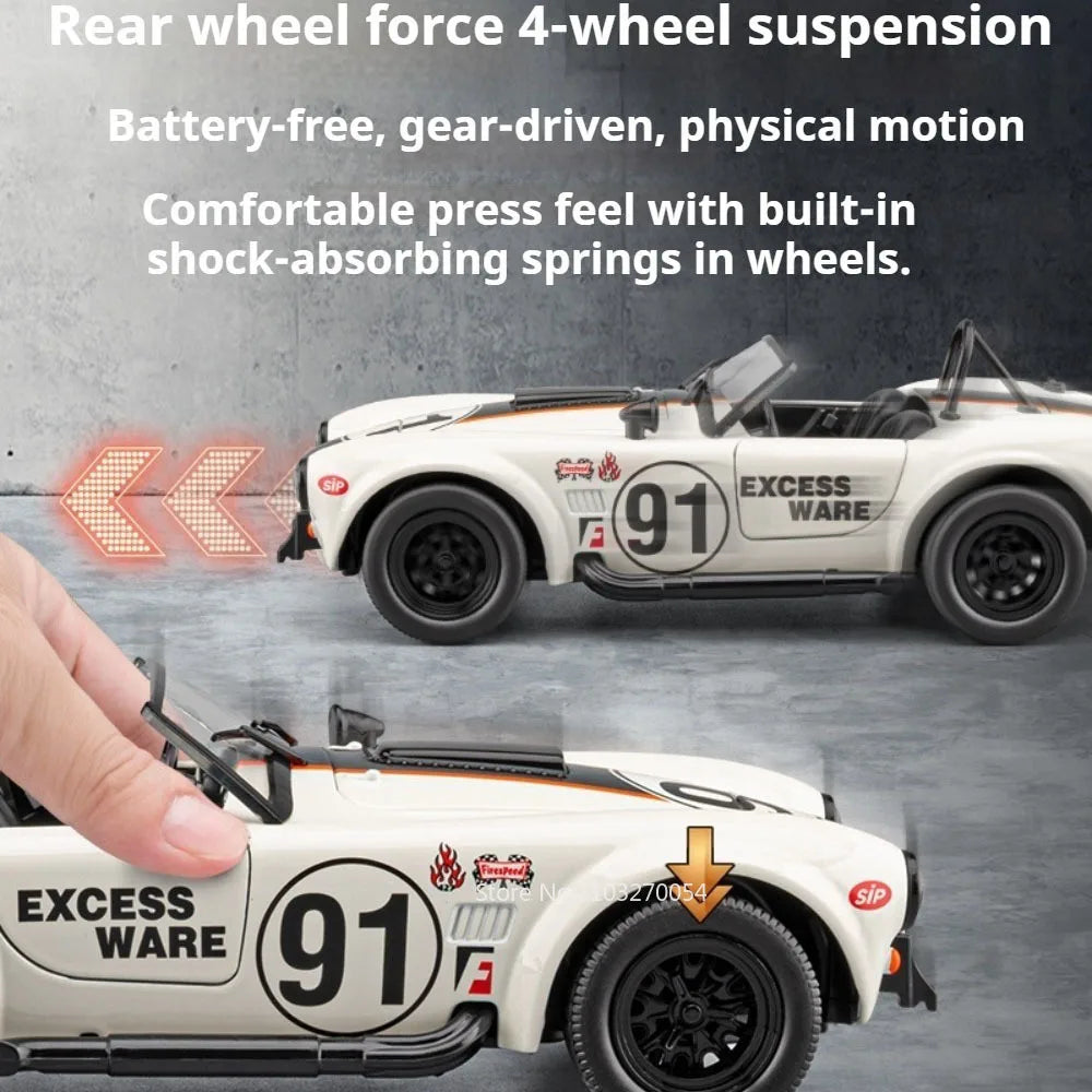 1:22 Shelby Cobra Alloy Diecast Sports Car Model Toys Four Wheel Suspension Sound Light Pull Back Miniature Vehice Birthday Gift