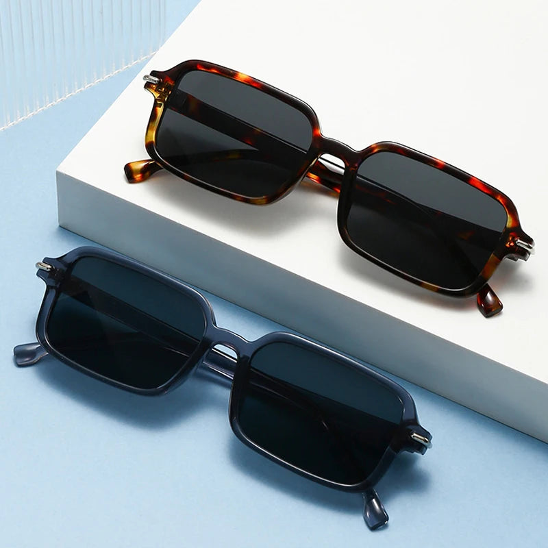 JNPCXI New Fashion Rectangle Women Square Sunglasses Retro Rivets Men Trending Green Shades UV400 Sun Glasses