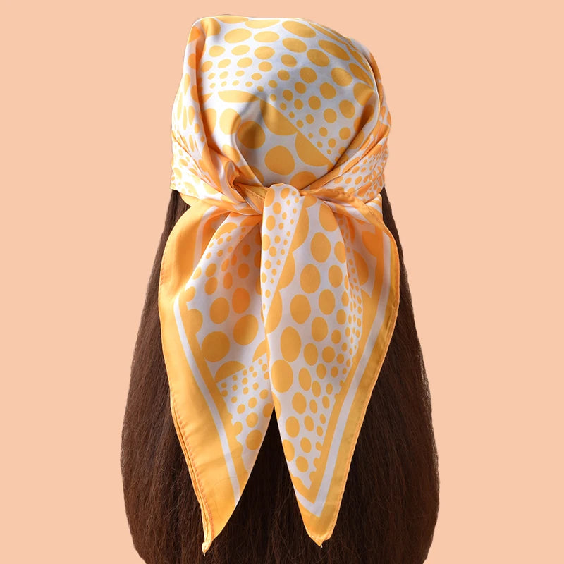 1pc Geometric Spiral Polka Dot Print Satin Square Scarf Women's Spring Fashion Hair Accessory Can Be Used as Belt Bag Decor Silk