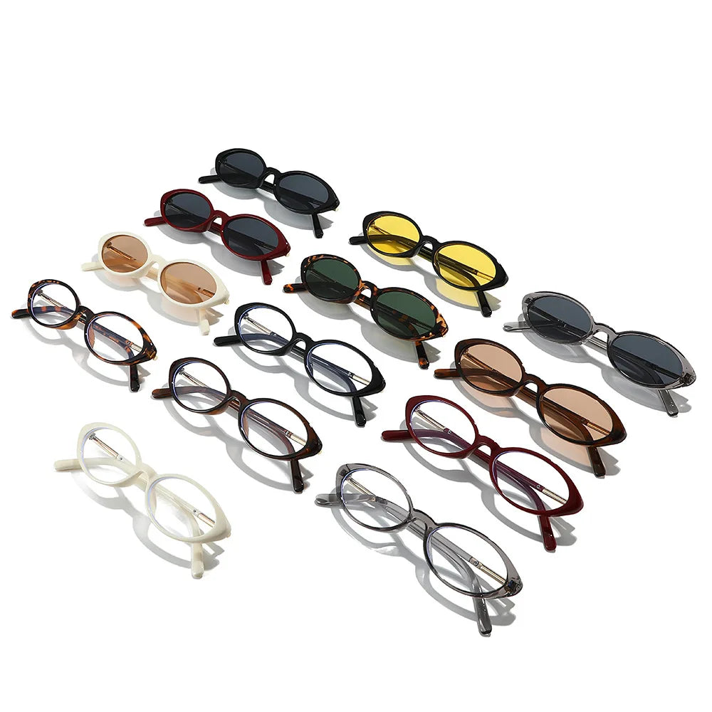 JNPCXI Fashion Small Cat Eye Women Sunglasses Shades Clear Lens Frame Men Punk Leopard Green Oval Sun Glasses UV400