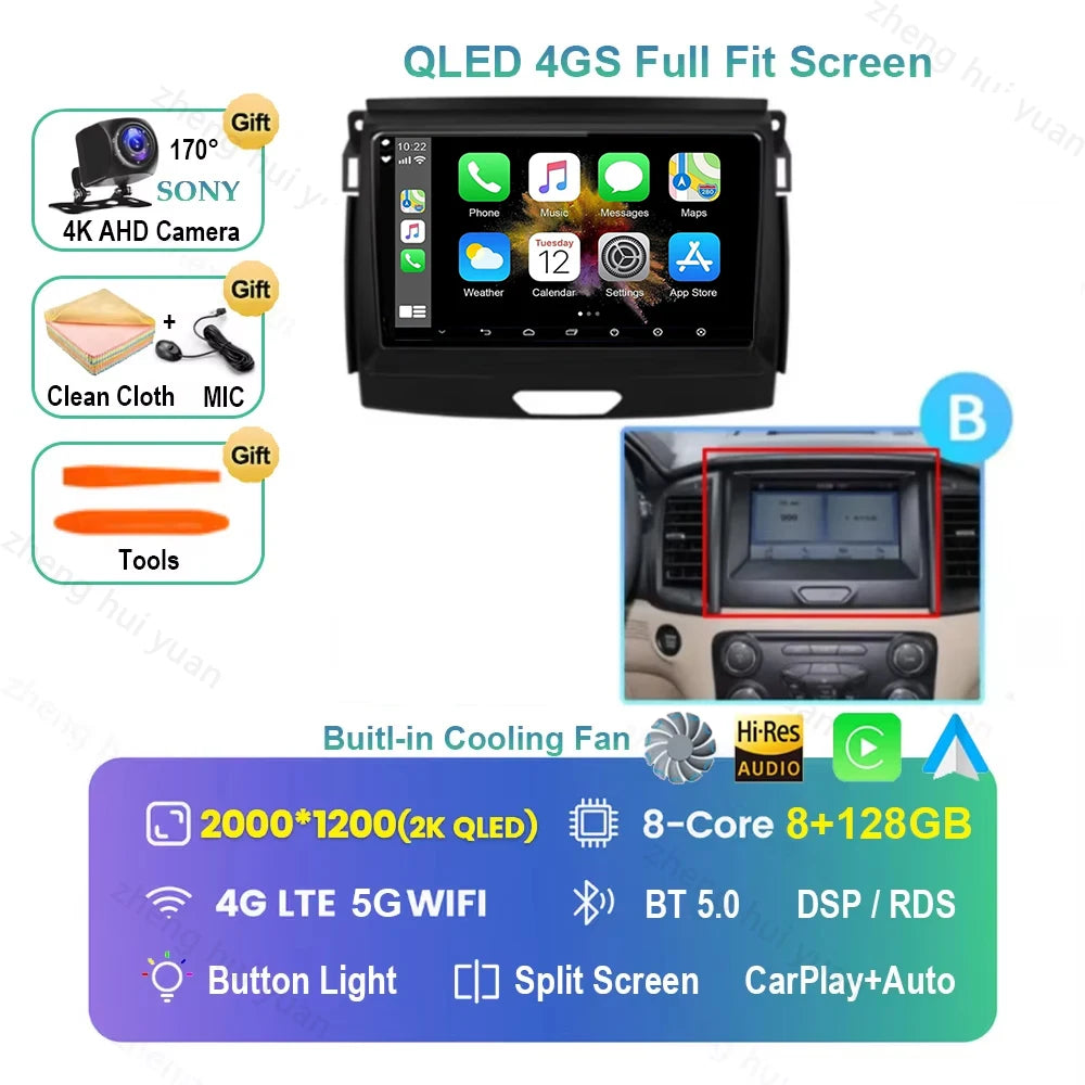 Android 16 CarPlay Auto For Ford Ranger 2015 - 2022 Car Radio Multimedia navigation video DVD Autoradio Stereo 2din 4G