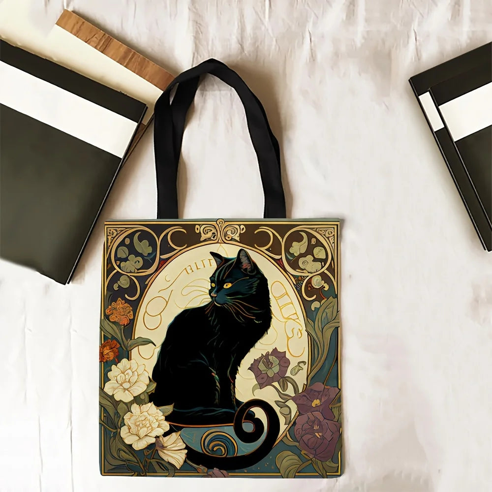 Retro Art Noble Black Cat Tote Bag, Fashion Shoulder Bag, Daily Light Handbags