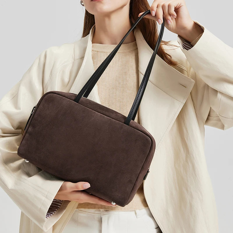 New 2026 winter Women's suede leather bag Fashion Genuine Leather Crossbody Bag female Luxury Square Furry Shoulder Handbags