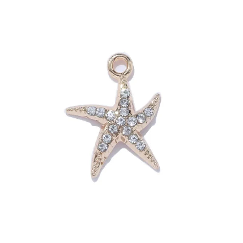 10Pcs Gold Plated Crystal Shell Starfish Charm Pendant for Jewelry Making Bracelet Necklace DIY Accessories Craft Findings