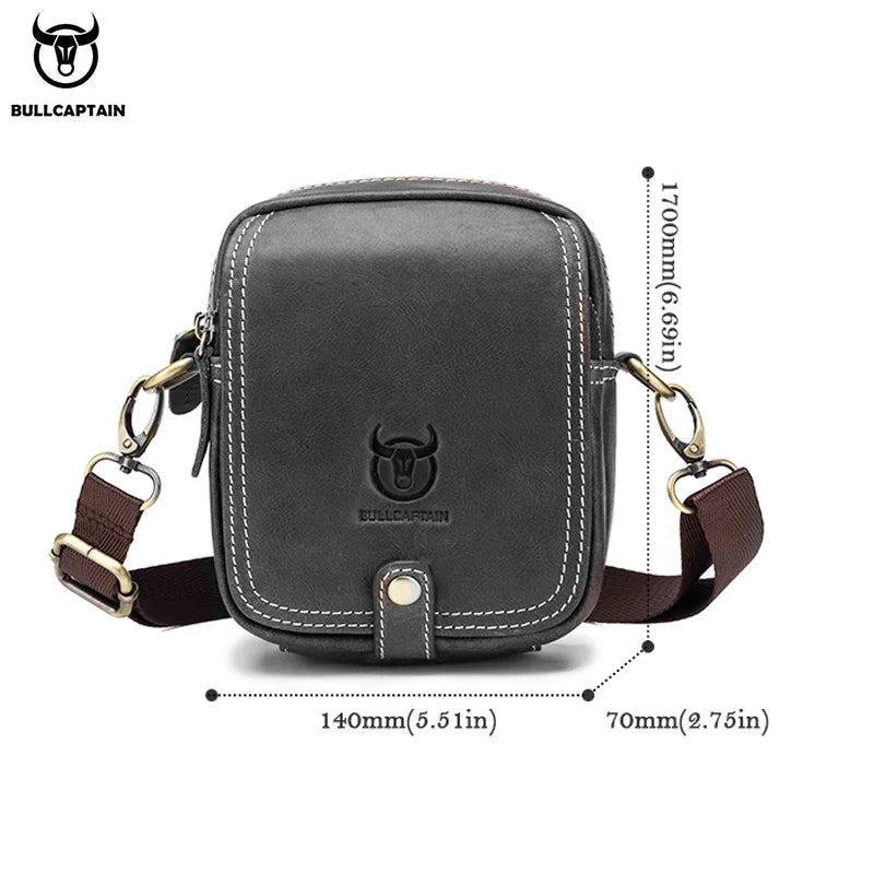 BULLCAPTAIN Casual Men's Messenger Shoulder Bags Premium YKK Smooth Zipper Pocket Leather Shoulder Bag for Men Male Belt Bag's