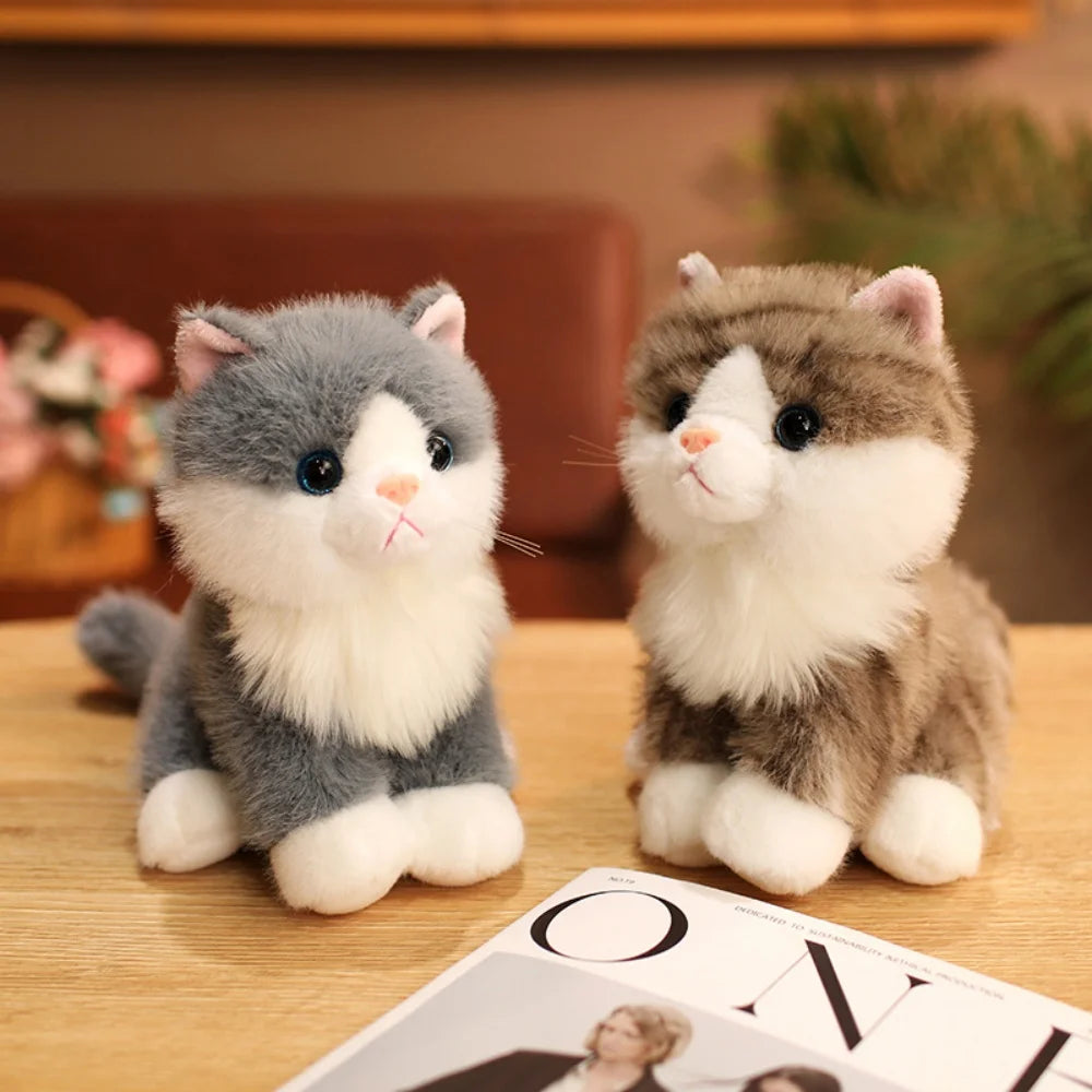 Cute Simulated Sitting Cat Pendant Doll Plush Toy Stuffed Soft Animal White Black Kitten Keychain Doll  Birthday Gift