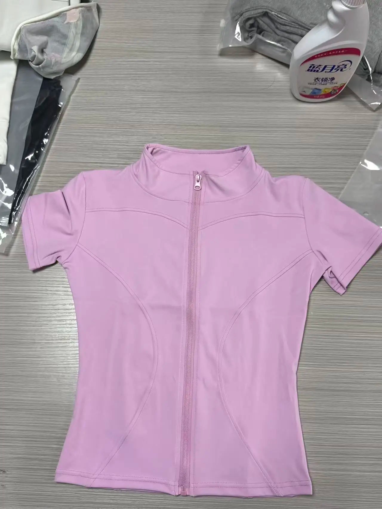 Women's Zipper Short Sleeve Yoga Top Quick Dry Fitness T-Shirt Stand Collar Sportswear