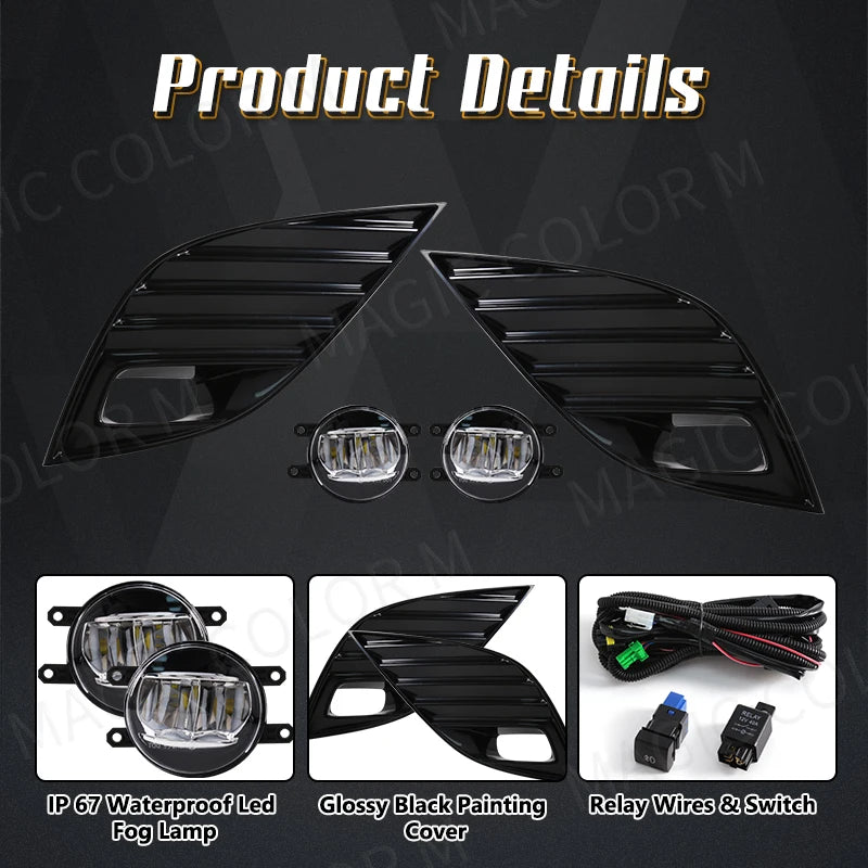 For Toyota Camry XSE SE 2018 2019 2020 LED Fog Lamps DRL Daytime Running Lights Switch Harness Covers Foglights Headlights 12V