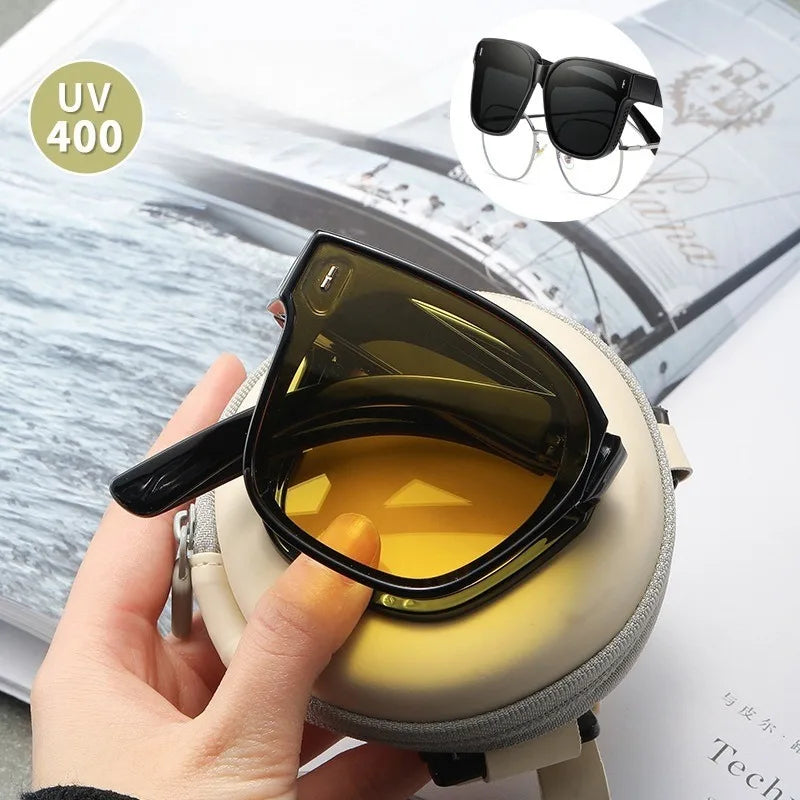 Sunglasses Foldable Myopia Glasses Cover TAC  Sunglasses Folding Fit Over Glasses for Outdoor Travel Driving