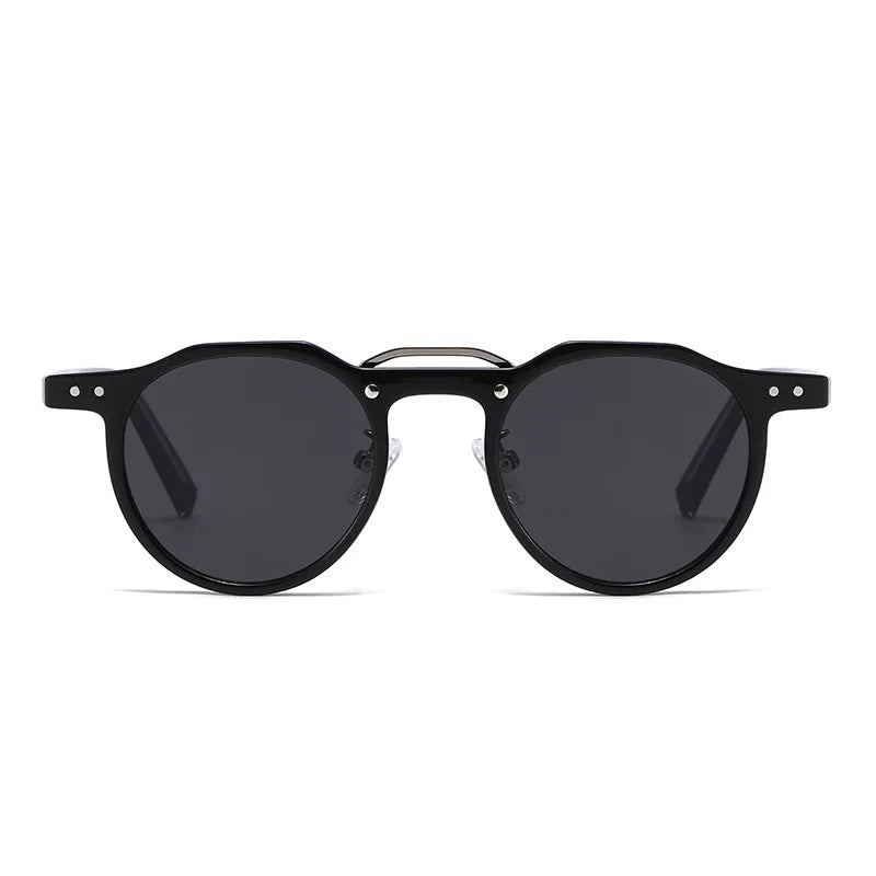 JNPCXI New Round Sunglasses Women Rivets Punk Gray Shades UV400 Fashion Men Clear Anti Blue Light Glasses Frame