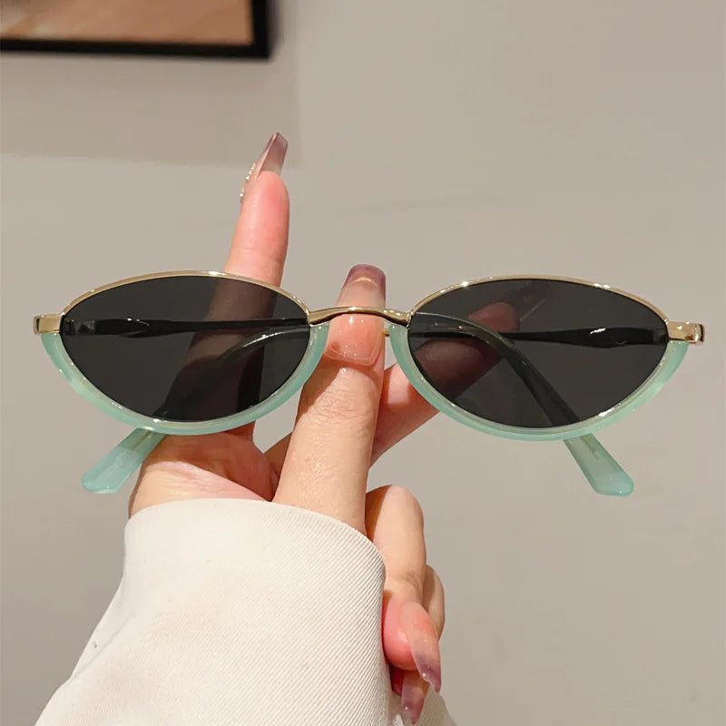 JNPCXI Small Cat Eye Fashion Women Double Color Sunglasses Retro Men Rivets Gradient Shades UV400 Sun Glasses
