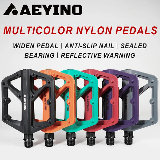 AEYINO Bike Widen Flat Pedals Anti-slip Mountain Road Bicycle Pedals Nylon Ultralight Platform Pedals DU Bearing Cycling Parts