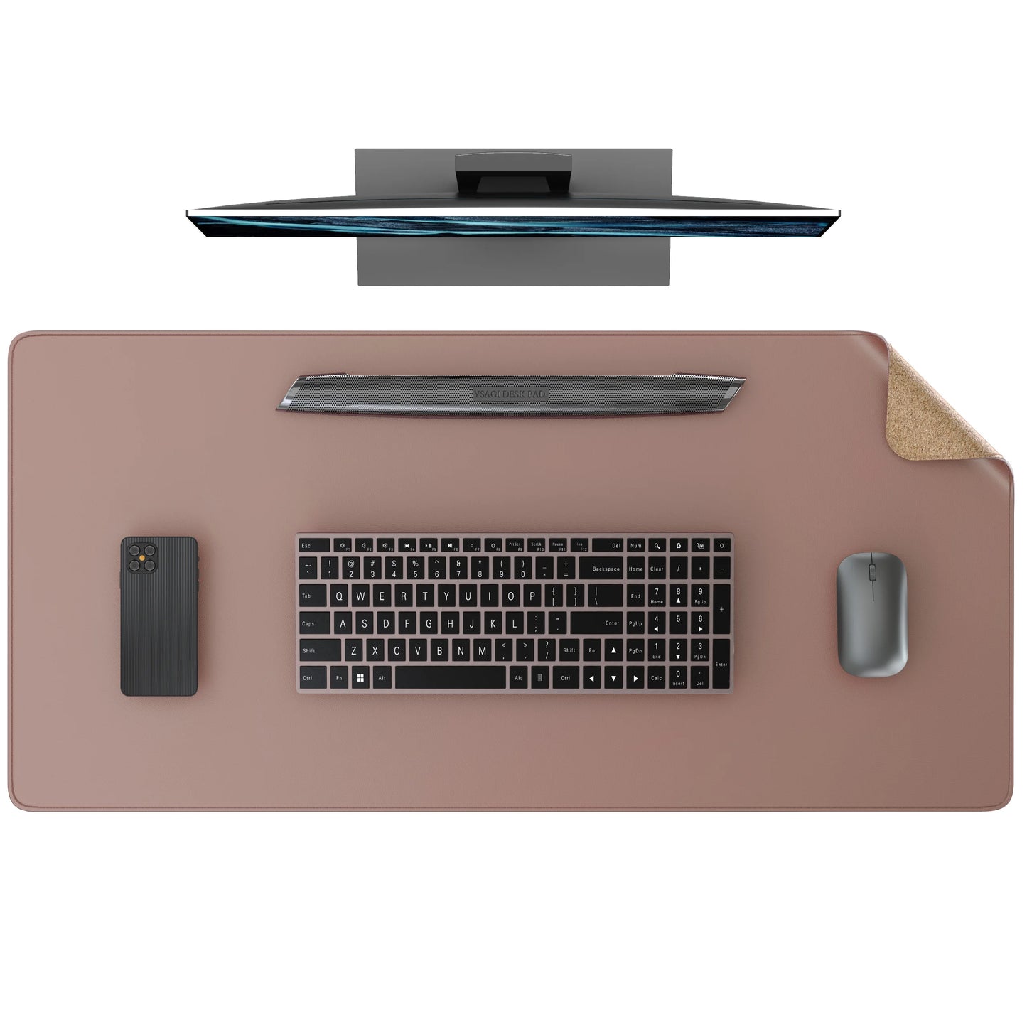 Black Cork Desk Mat Protector,Leather Desk Pad,Large Mouse Pad,Dual Sided Desk Mat,Desk Writing Pad for Office and Home