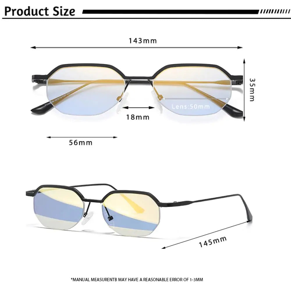 CATERSIDE Retro Polygon Sunglasses Men Metal Semi Rimless Sun Glasses Uv400 Women Outdoor Protection Driving Decorative Eyewear